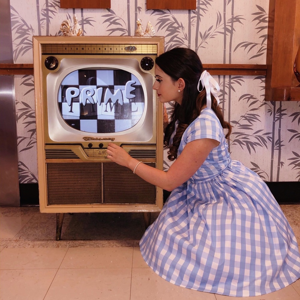 Blue Gingham/Plaid Retro Dress with Pink Petticoat